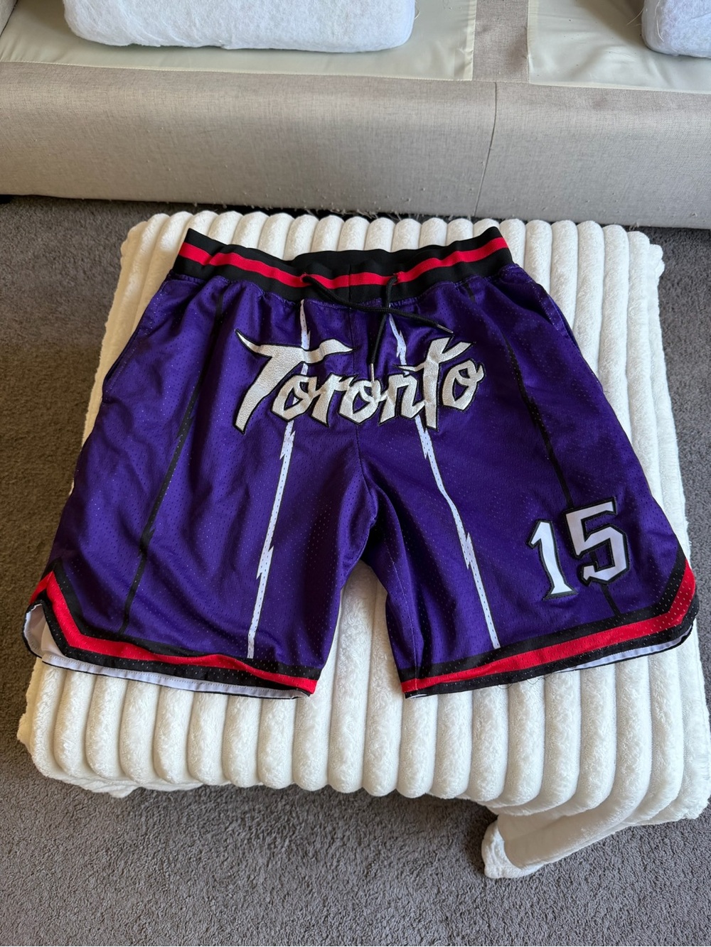 Vince Carter #15 Toronto Raptors Basketball Shorts XL Purple Embroidered